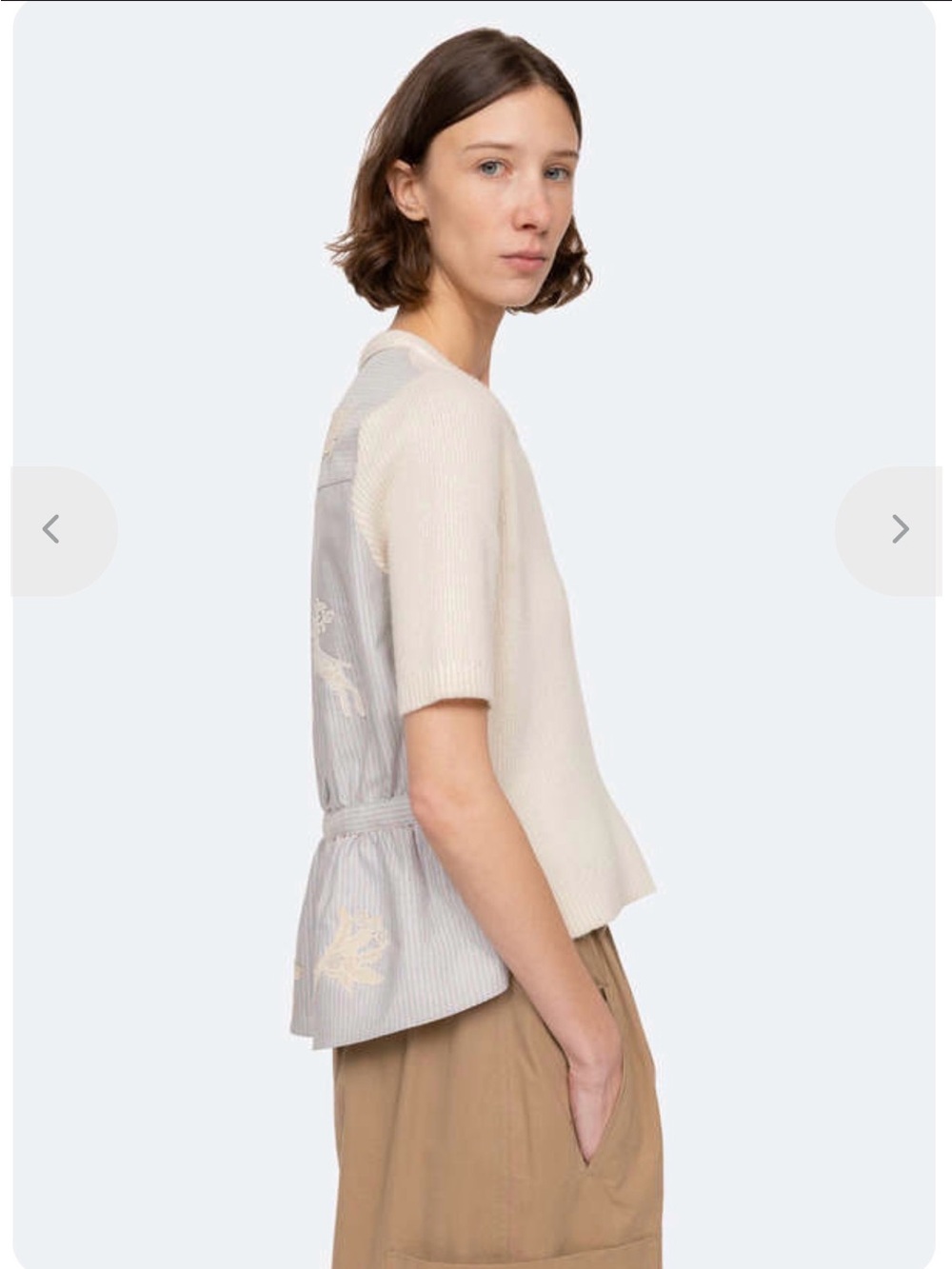 Sea New York Lavinia Mix-Media Top with blue/white striped, embroidered back.